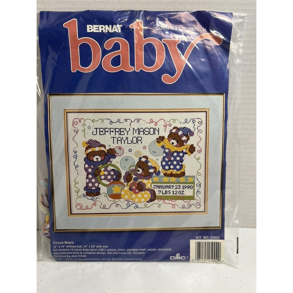 Bernat Baby Circus Bears Counted Cross Stitch Kit 25002 Vintage 1989